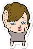 sticker of a cartoon surprised girl png