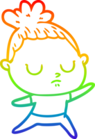 rainbow gradient line drawing of a cartoon calm woman png