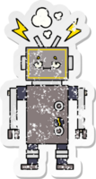 pegatina angustiada de un lindo robot de dibujos animados que funciona mal png