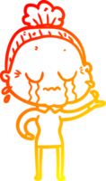 warm gradient line drawing of a cartoon crying old lady png