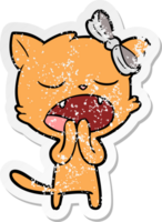 distressed sticker of a cartoon yawning cat png