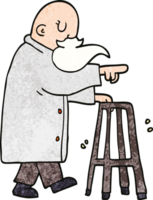 cartoon doodle old man with walking frame png