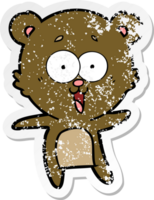 distressed sticker of a laughing teddy  bear cartoon png