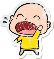 distressed sticker of a cartoon shouting bald man png