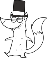 hand drawn black and white cartoon little wealthy wolf png