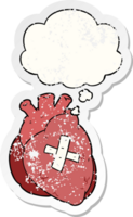 cartoon heart with thought bubble as a distressed worn sticker png