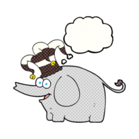 mão desenhado pensamento bolha desenho animado elefante vestindo circo chapéu png