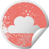 distressed circular peeling sticker symbol of a white cloud png