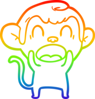 rainbow gradient line drawing of a shouting cartoon monkey png