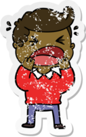 distressed sticker of a cartoon shouting man png