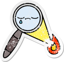 distressed sticker of a cute cartoon magnifying glass png