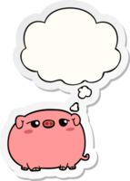 cute cartoon pig with thought bubble as a printed sticker png