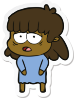 sticker of a cartoon tired woman png