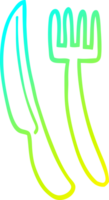 cold gradient line drawing of a cartoon knife and fork png