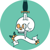 tattoo style icon with banner of a skull png