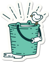 sticker of a tattoo style bird perched on bucket of water png