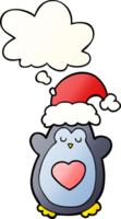 cute christmas penguin with thought bubble in smooth gradient style png
