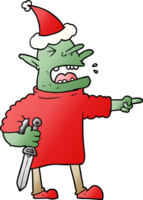 hand drawn gradient cartoon of a goblin with knife wearing santa hat png