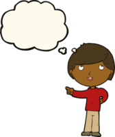 cartoon boy pointing with thought bubble png