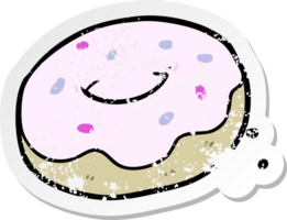 distressed sticker of a cartoon donut png