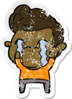 distressed sticker of a cartoon man crying png