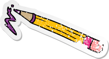 hand drawn distressed sticker cartoon doodle of a coloured pencil png