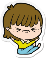 sticker of a annoyed cartoon girl falling over png