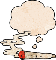 cartoon cigarette with thought bubble in grunge texture style png