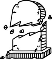tattoo in black line style of a broken grave stone png