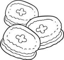 hand drawn black and white cartoon biscuits png