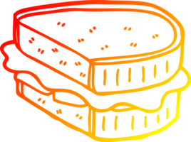 warm Gradient Linie Zeichnung von ein Karikatur geladen Sandwich png