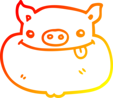 warm gradient line drawing of a cartoon happy pig face png