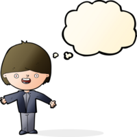 cartoon happy boy with open arms with thought bubble png