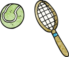 tecknad doodle tennisracket och boll png