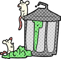 cartoon old metal garbage can with mice png