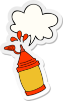 tekenfilm ketchup fles met toespraak bubbel sticker png