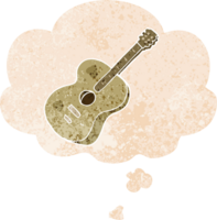 dessin animé guitare avec pensée bulle dans grunge affligé rétro texturé style png