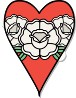 sticker of tattoo in traditional style of a heart and flowers png