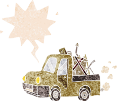 cartone animato vecchio camion con discorso bolla nel grunge afflitto retrò strutturato stile png