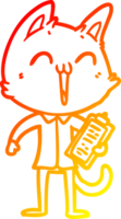 warm gradient line drawing of a happy cartoon cat png