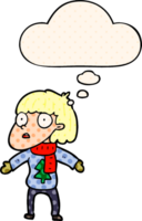 cartoon surprised christmas person with thought bubble in comic book style png