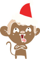 fou main tiré plat Couleur illustration de une singe portant Père Noël chapeau png