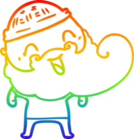 rainbow gradient line drawing of a happy bearded man png