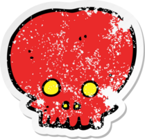 retro distressed sticker of a cartoon spooky skull symbol png