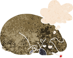 Karikatur Bär mit ein wund Kopf mit habe gedacht Blase im Grunge betrübt retro texturiert Stil png