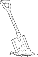 hand drawn black and white cartoon shovel in dirt png