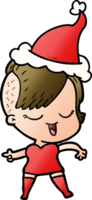 contento mano dibujado degradado dibujos animados de un niña vistiendo Papa Noel sombrero png