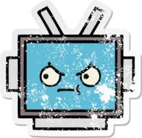 verontruste sticker van een schattig cartoon robothoofd png