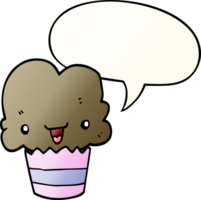 cartone animato Cupcake con viso con discorso bolla nel liscio pendenza stile png