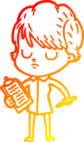 warm gradient line drawing of a cartoon woman png